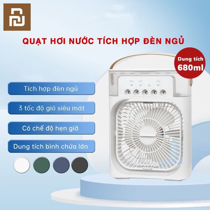 YouPin Mall Quạt Hơi Nước Để Bàn, Hẹn Giờ Thông Minh, Quạt Điều Hòa Tích Điện Mini Có Khay Chứa Đá Đèn Led 7 Màu Có Thể Làm Đèn Ngủ