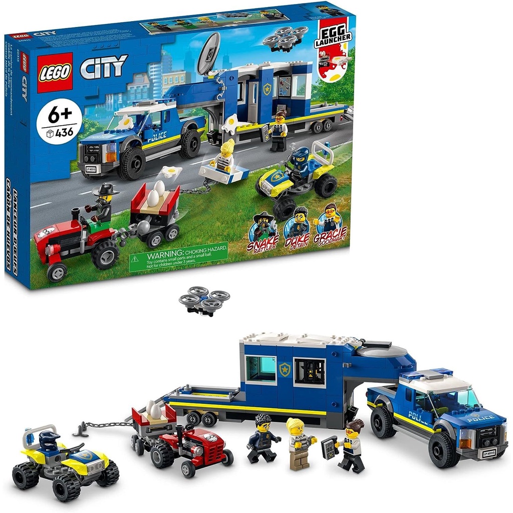 LEGO City Police Mobile Command Truck Toy 60315 with Prison Trailer Drone Tractor and ATV Car Toys P