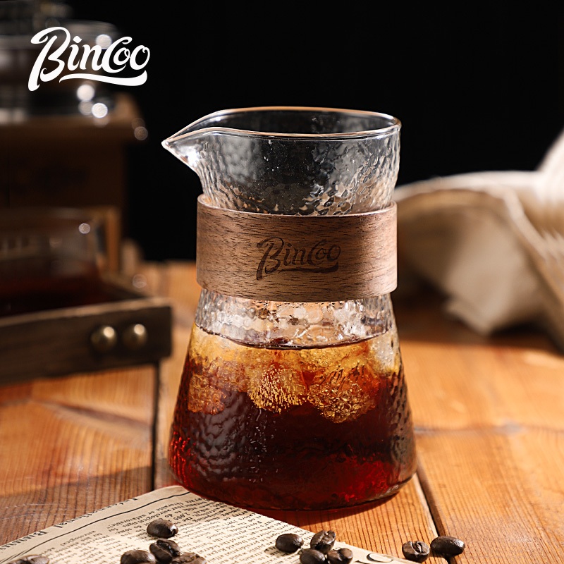 BINCOO Hammered Wood Card Coffee Sharing Pot Set Hand-brewed Coffee Glass Pot for Household and Office 500ML ราคา 193 บาท*ส่งฟรี