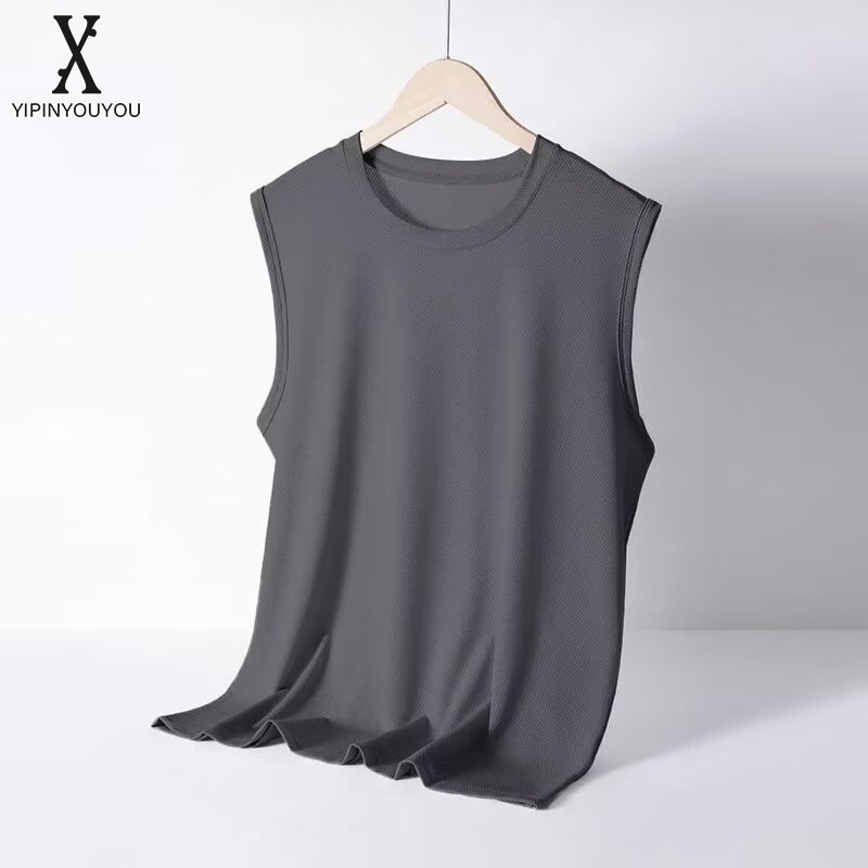 YIPINYOUYOU丨Men's tank top - Wear a thin, loose ice silk vest in fashion Plus size mesh Breathable Sports Fitness quick drying sleeveless T-shirt ราคา 45 บาท*ส่งฟรี