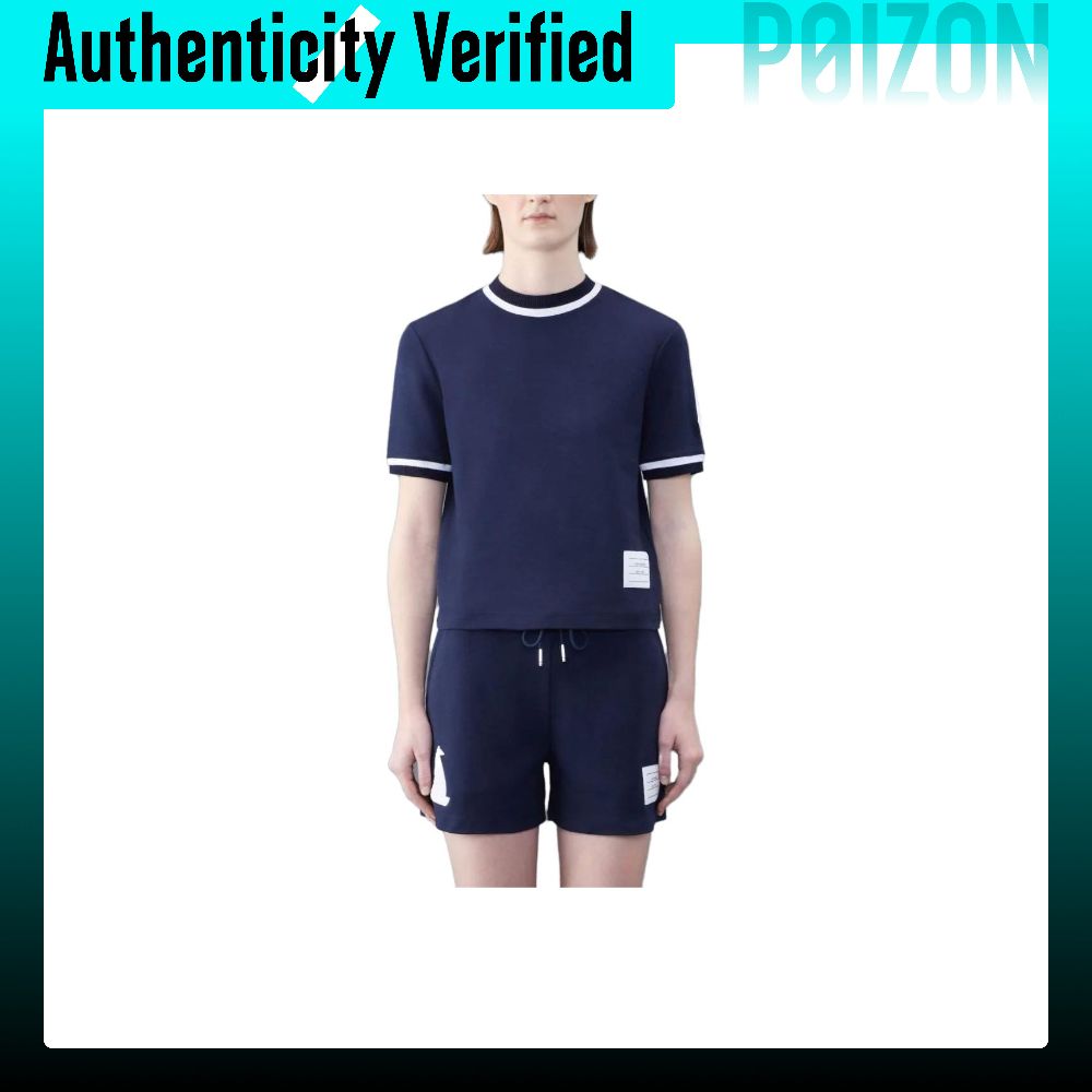 เสื้อเชิ้ต เสื้อเบลาส์สตรี Thom Browne เสื้อยืดผู้หญิง คอกลม สีฟ้า Moderate Straight Fit FJS152E-J0055-415