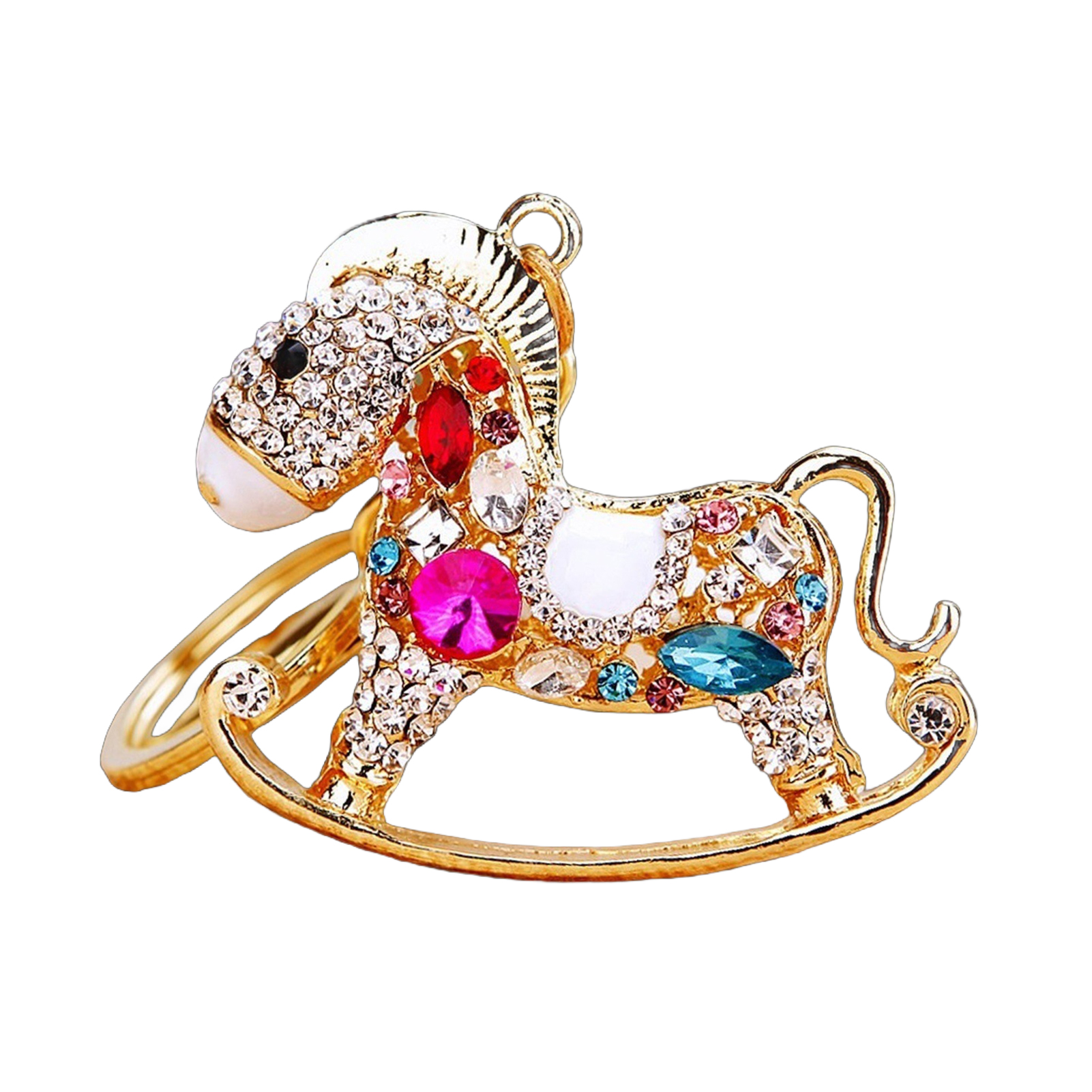 Thành Phố đá kích thước nhỏ Keychain lấp lánh pha lê giả Keychain 2026 năm của keychain sáng bóng Rhinestone Mặt trang trí hình ngựa Phụ kiện túi món quà móc treo động vật may mắn cho Châu Á