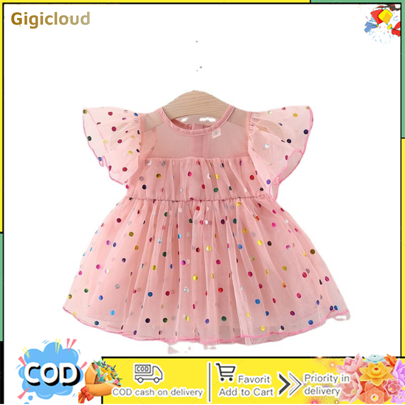 Baby Girls Princess Dress Summer Flying Sleeves Polka Dot Layered Tulle Tutu Dress For Birthday Party ราคา 206 บาท*ส่งฟรี
