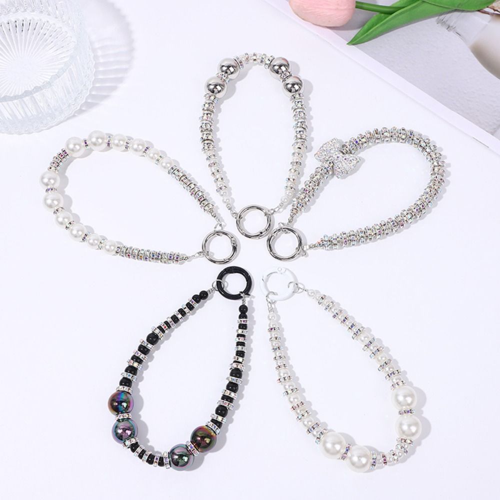 PINYEKOO Lấp lánh Dây đeo điện thoại Kim cương giả Chống mất Dây treo Dây đeo cổ tay điện thoại ngọc trai Tinh tế Sang trọng Dây đeo điện thoại di động Phụ kiện túi