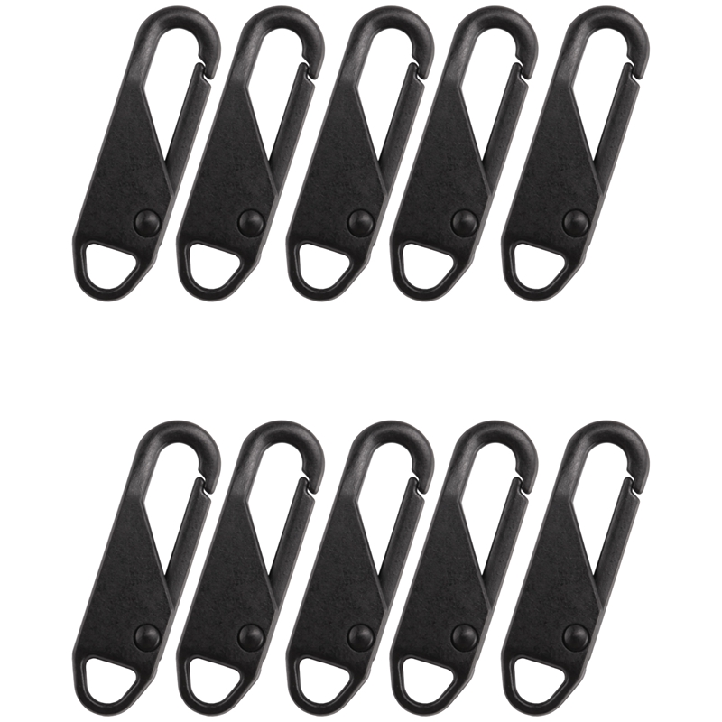 10 Pcs Zipper Pull Replacement Zipper Repair Kit Zipper Slider Pull Tab Universal Zipper Fixer Metal Zipper Head (Black)