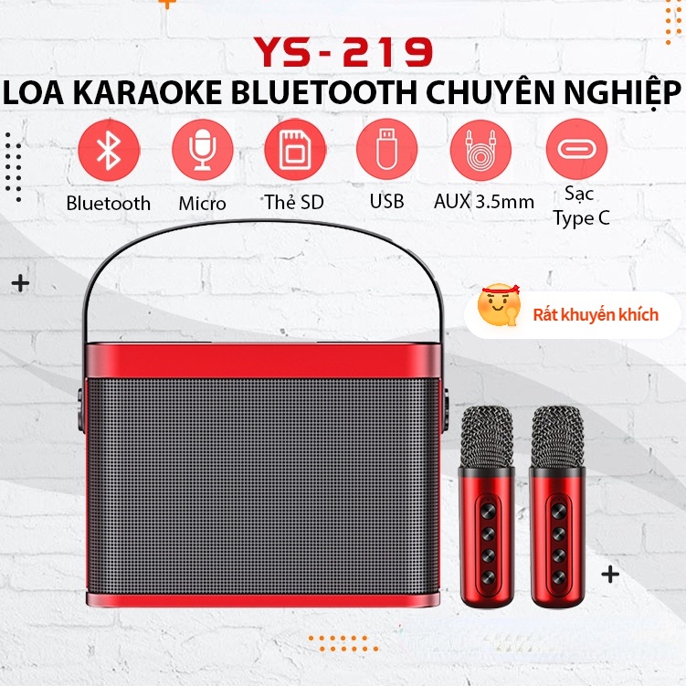 Loa bluetooth karaoke YS-219 tặng kèm 2 mic không dây, Âm thanh sống động, Thiết kế cực đẹp, Bass cực căng
