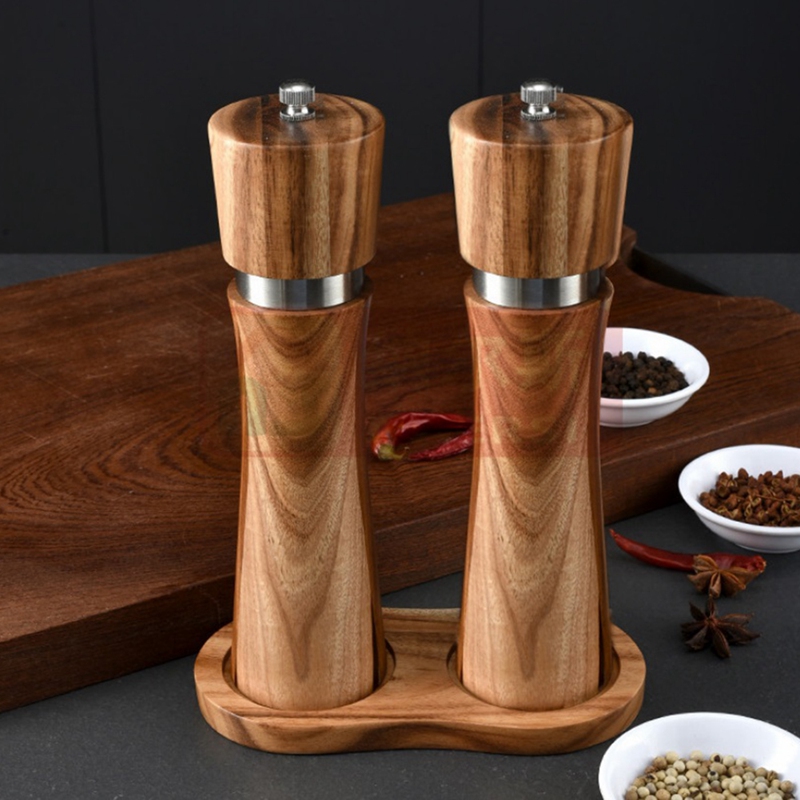 (BAPQ) Salt and Pepper Mill Set Adjustable Ceramic Grinder Stainless Steel Grinder with Mill Coaster, Salt Mill