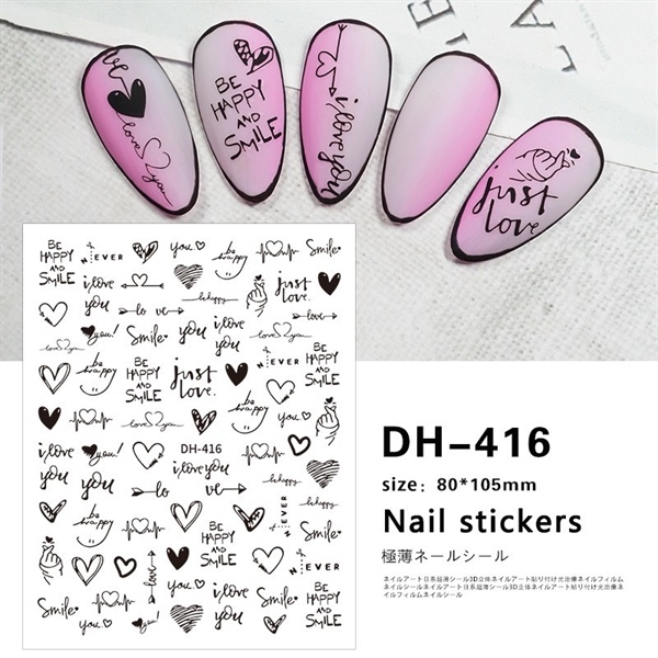Sticker chữ đen DH-416 dán móng trang trí