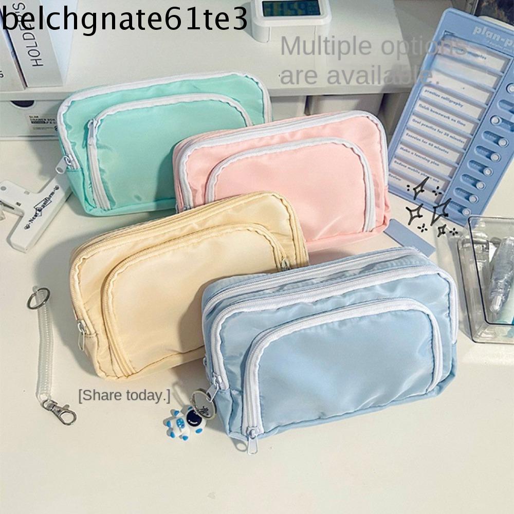 LCHGNA Đa chức năng Túi bút hai lớp Sức chứa lớn Túi đựng bút chì Túi bút chì sức chứa lớn Màu xanh tươi Dây kéo Văn phòng phẩm túi đựng bút Học sinh