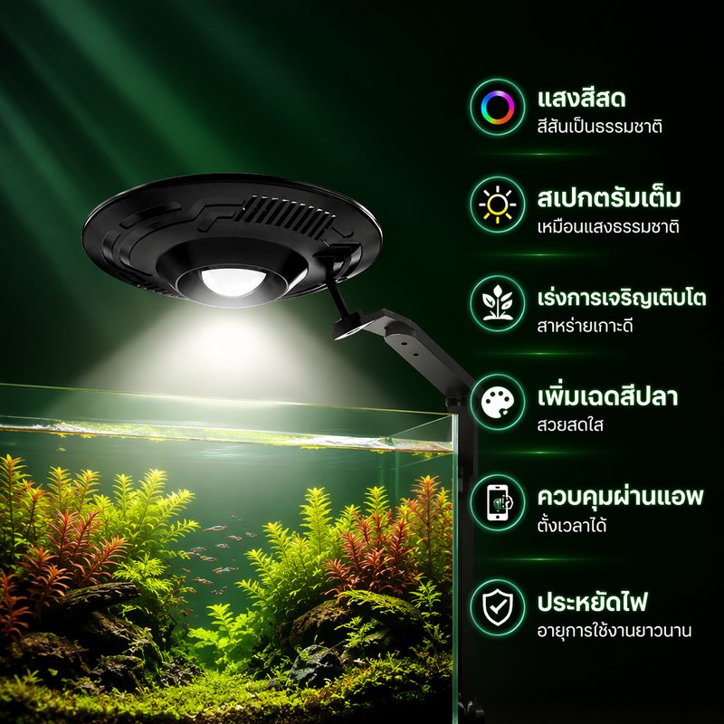Hypet Aimayapet Wrgb Fish Tank Light, Full Spectrum, Accelerates Algae Growth, Adds Color to the Fish, Supports Setting Time Via Mobile App. Intelligent and Energy Saving ราคา 2,646 บาท*ส่งฟรี
