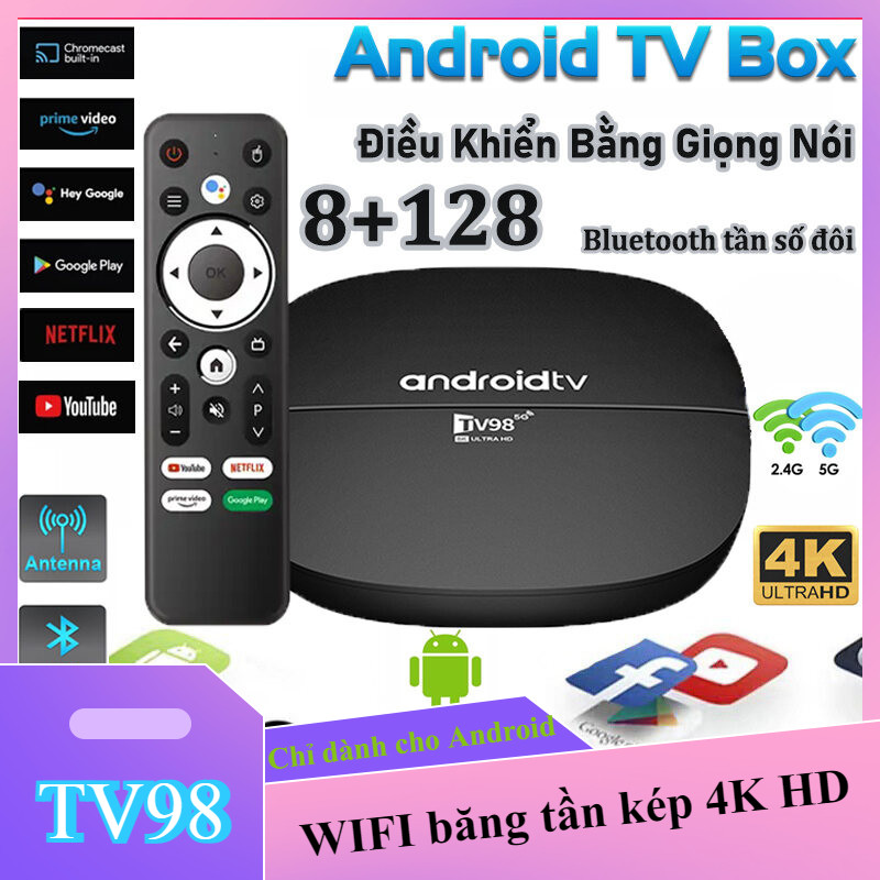 Android TV Box TV98 4K 8G+128GB, Hỗ Trợ Wifi 5G, Bluetooth 5.0, Điều Khiển Giọng Nói, Xem YouTube, Độ Phân Giải Cao