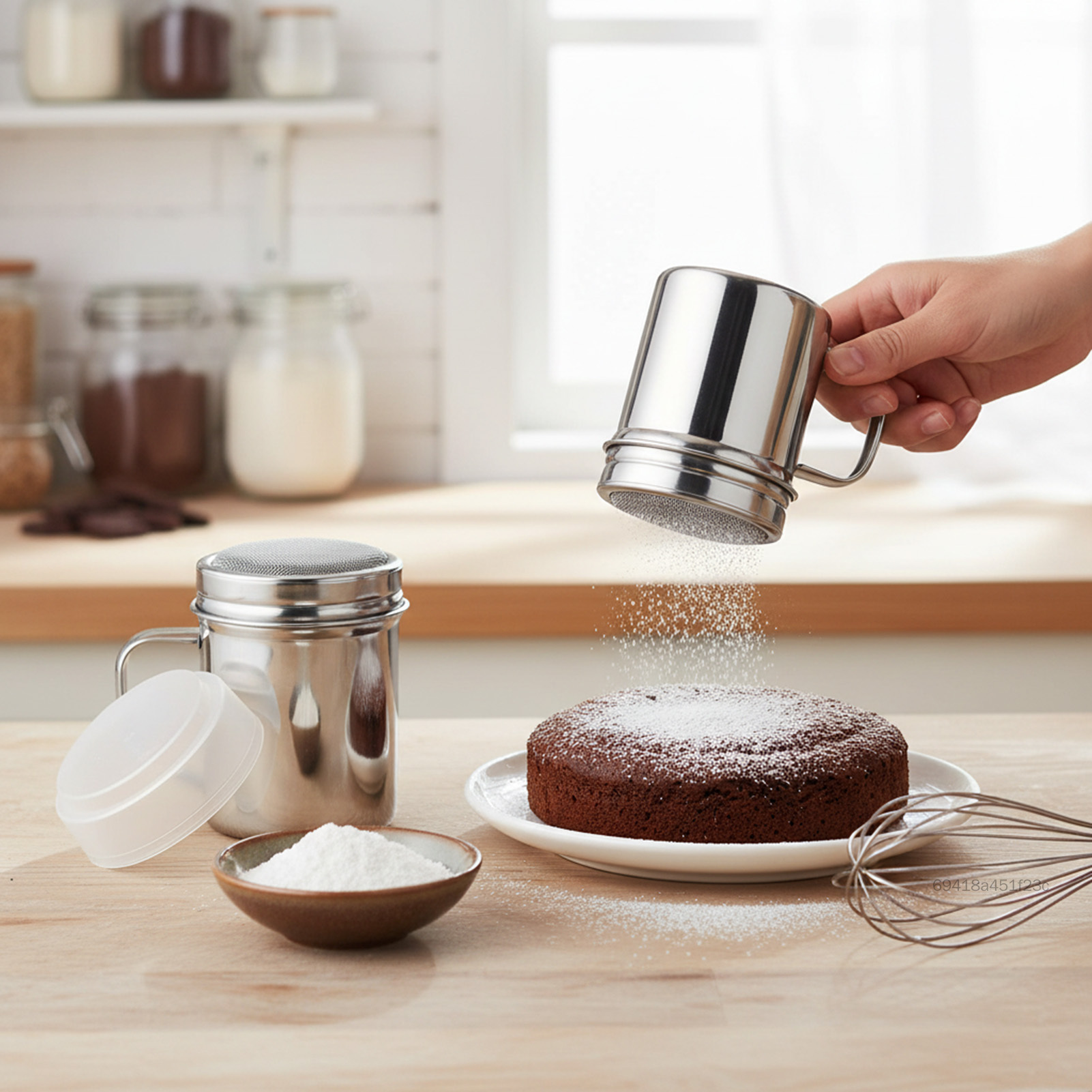 Bộ 2 Rây Bột Inox Có Tay Cầm Và Nắp Lưới Lọc Mịn Dùng Cho Bột Làm Bánh Đường E-L-VN