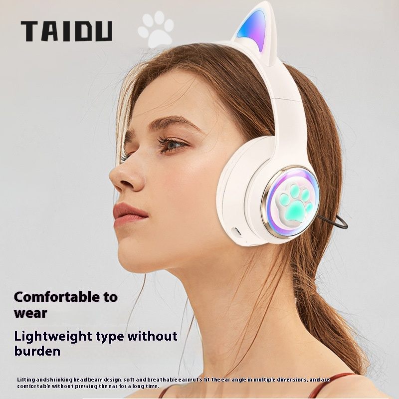 TAIDU Cute Cat Ear LED Bluetooth Headphones with Bass for Gaming and Music ราคา 547 บาท*ส่งฟรี
