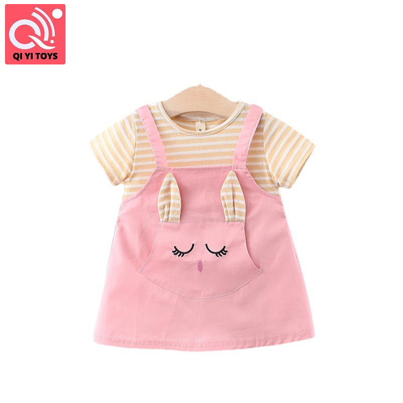 Trẻ Em Cô Gái Áo phông Ăn Mặc Dễ Thương Phim Hoạt Hình Sọc tay ngắn cổ tròn T-Shirt Váy treo