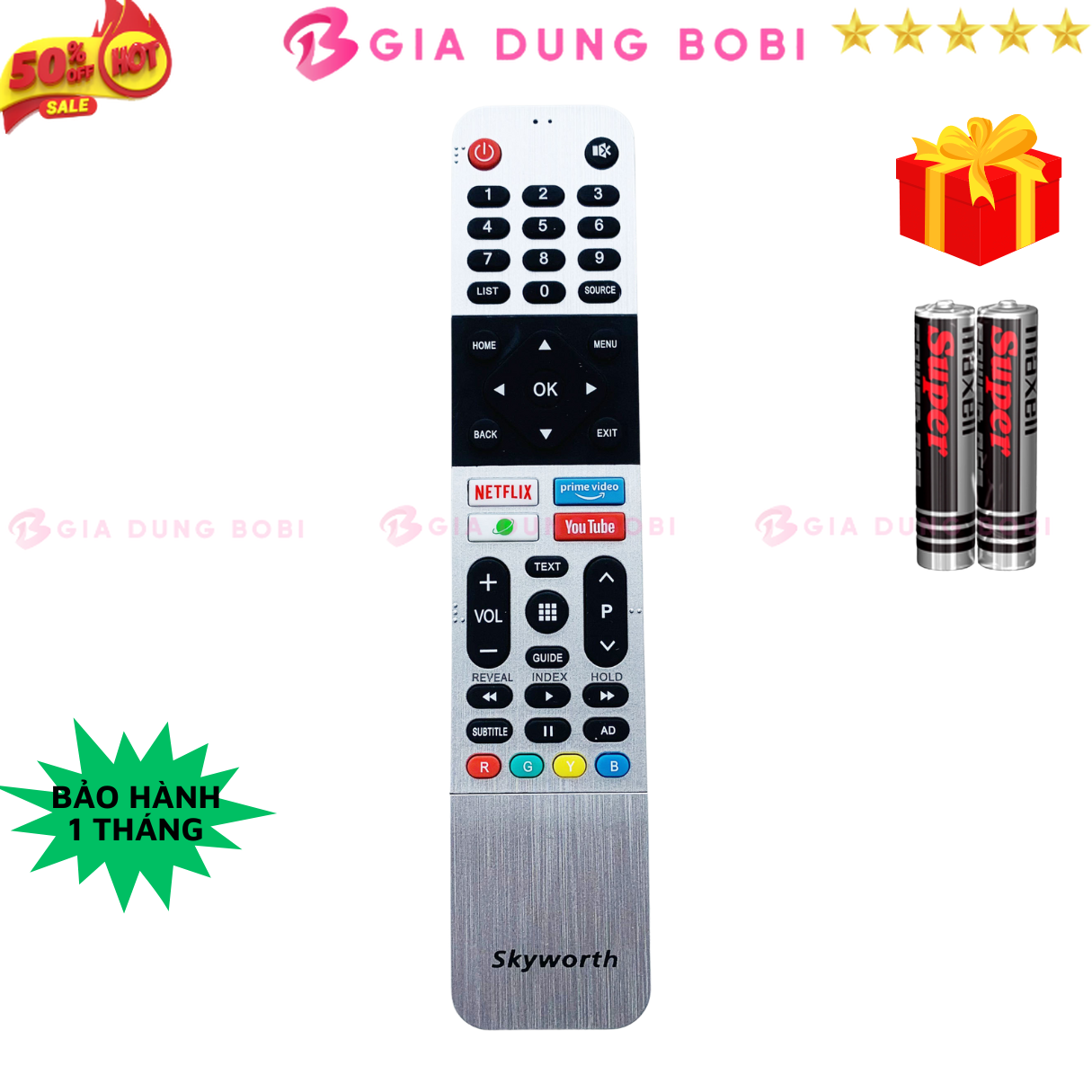 Remote điều khiển tivi SKYWORTH Mã 07 điều khiển TV SKYWORTH - Tặng kèm pin - Gia Dụng Bo Bi