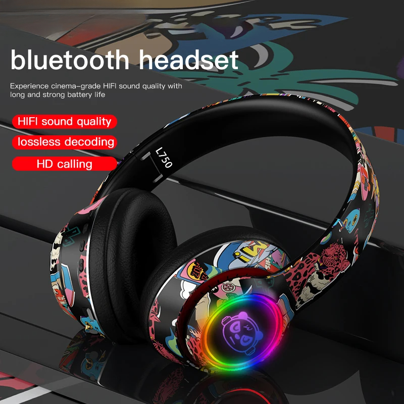  Zeallion phát sáng Tai nghe bluetooth graffiti Tai nghe không dây giảm tiếng ồn Tai nghe siêu HiFi Tai nghe âm thanh trầm sâu lắng 