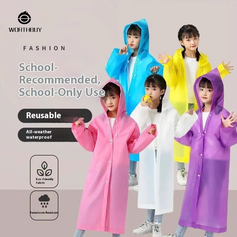 EVA thân thiện với môi dày tái sử dụng áo mưa cho người lớn và trẻ em, dáng poncho có mũ không thấm nước