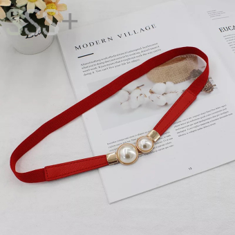 SSS+Shop Ngọc trai khóa vành đai PU da váy váy eo đàn hồi mỏng phụ nữ thắt lưng phụ nữ Dây thắt lưng phụ kiện