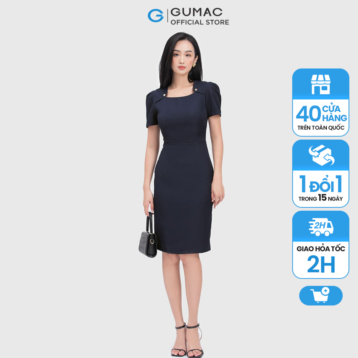 Đầm nữ dáng ôm thiết kế cổ vuông phối nút gumac dc04041