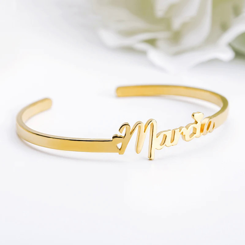 Cá nhân hoá tùy chỉnh tên Cuff celets Vòng tay nữ màu vàng nữ bằng thép không gỉ Bangle celet đồ trang sức