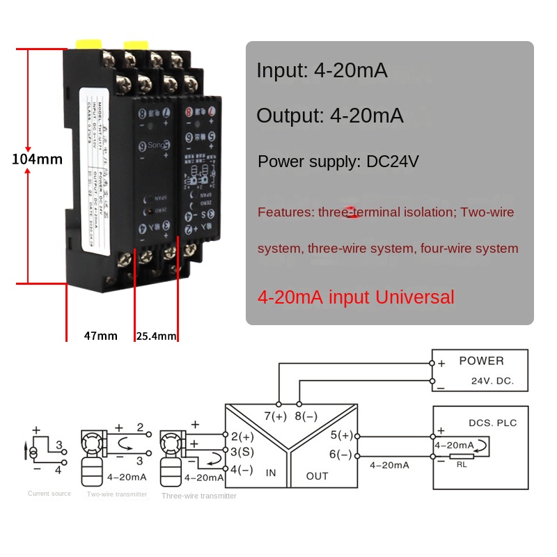Bộ Cách Ly Tín Hiệu WS1521 vào 4-20mA / ra 4-20mA | Tùy chọn khác 4-20mA, 0-5-10V | Chuyển Điện Áp/Dòng