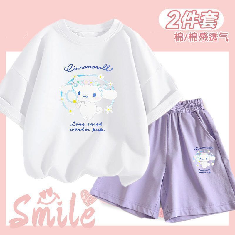 Baby Girls Cinnamoroll Short Sleeve + Shorts Two-piece Set Age 1 To 12 Years Children's Suit Cute Five-part Pants Two-piece Set Cartoon Pattern - 7