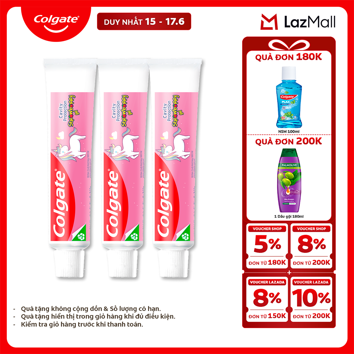 Bộ 3 kem đánh răng Colgate cho trẻ em kỳ lân Unicorn hương dâu 40g