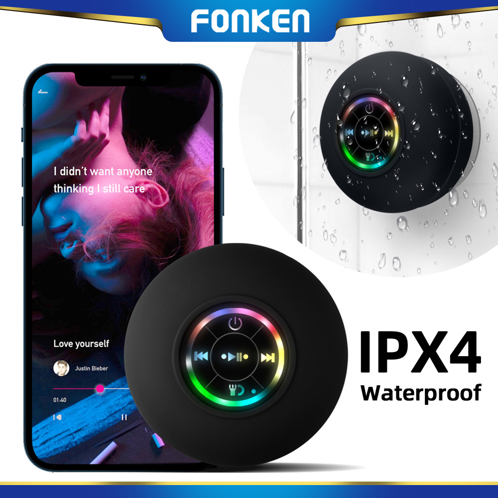 FONKEN Mini Bluetooth Speaker IPX4 Waterproof Led Lights With Suction Cup For Bathroom Pool Outdoor ราคา 165 บาท*ส่งฟรี