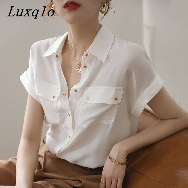 white collared short sleeve shirt womens
