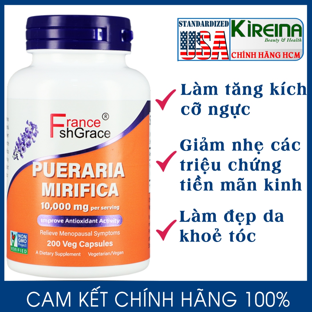 Viên uống sâm tố nữ tăng kích cỡ ngực hóc môn nữ Pueraria Mirifica 500 mg 200 viên Thành phần: chiết xuất sâm tố nữ  Hộp gồm: 200 viên , 500 mg/viên