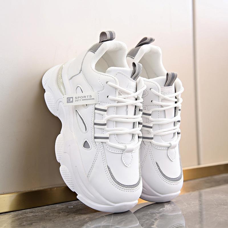 Women's Sports Shoes with Height-Increasing Padded Soles High-Top Sneakers Made of High-Quality Soft Leather Fashionable Style Easy to Coordinate 00-33 - 5
