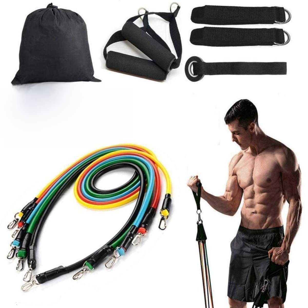 Latex Power Exercise Resistance Band Set for Pull Up Body Fitness & Workout Loop Bands with Door Anchor price in Pakistan
