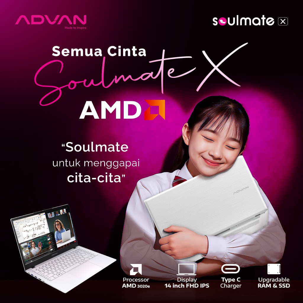 [New Launch] Advan Soulmate X | 14 Inch Fhd | Amd 3020E | 4Gb/128Gb Upgradable | Smart & Elegant Design | Free Windows 11 Original | Official Guarantee 1 Year Harga 2,999,000 rupiah*Gratis Ongkir