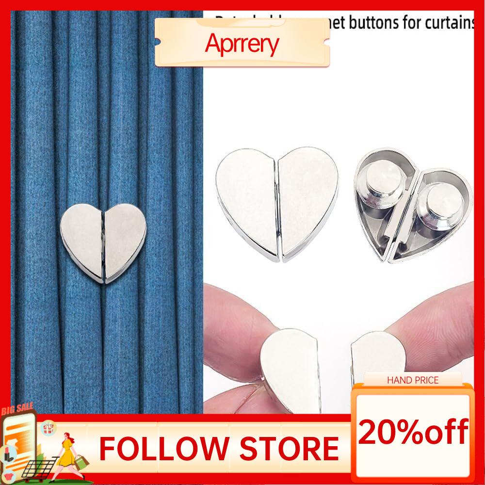 APRRERY 1/2/4Pcs Có thể tháo rời Nút rèm từ tính hình trái tim Đơn giản Chống ánh sáng Kẹp treo rèm Sáng Tạo Không cần đục lỗ Dây buộc rèm Dành cho gia đình