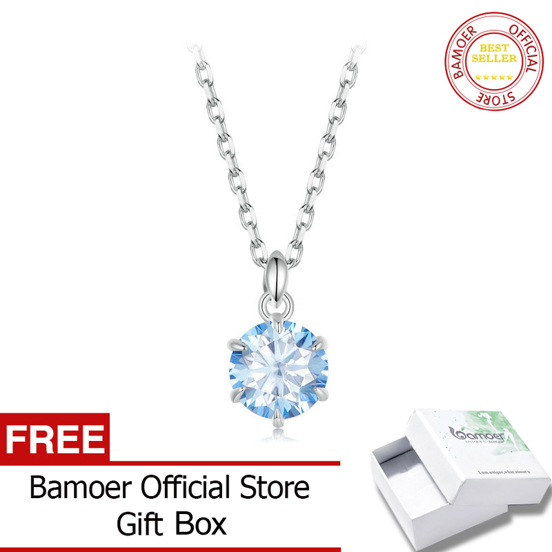 Bamoer 925 sterling Silver 1CT màu xanh moissanite Dây chuyền mặt dây mạ vàng trắng trang sức đính h