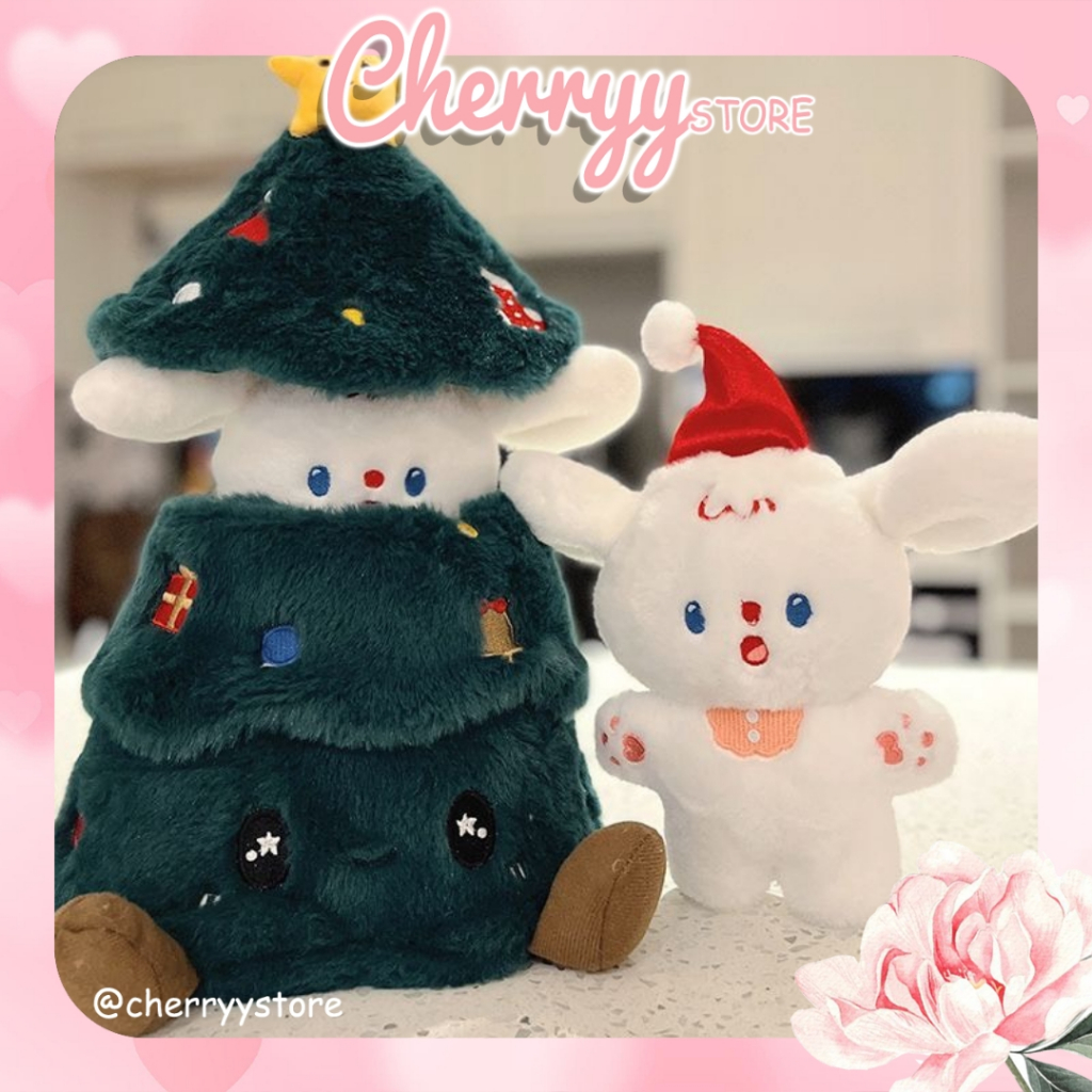 Gấu bông cây thông kèm gấu tuần lộc đeo khăn noel giáng sinh dễ thương, tuần lộc nhồi bông quà tặng cho bé