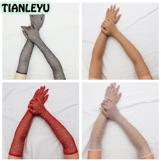 TIANLEYU ถุงมือตาข่ายยาวสีดำและสีขาวใช้สำหรับแต่งหน้าของผู้หญิง ราคา 73 บาท*ส่งฟรี
