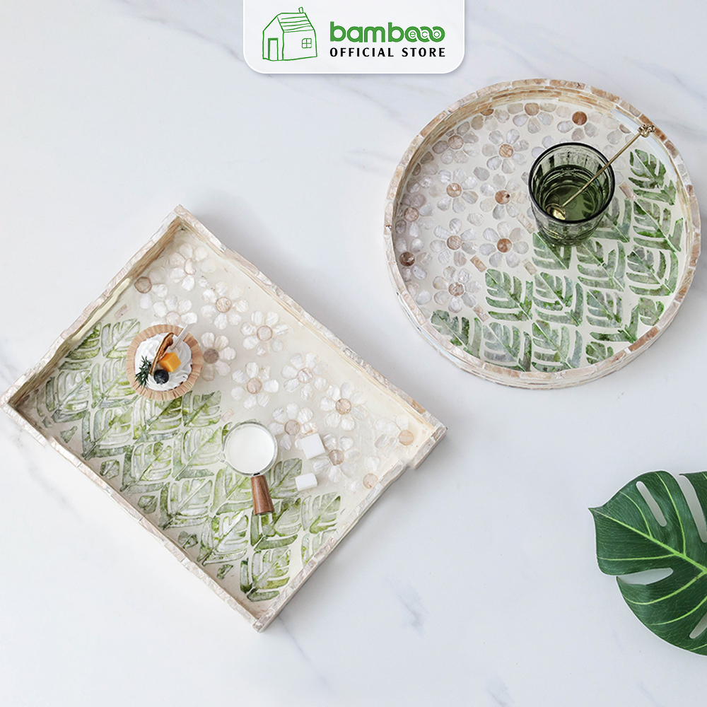 COLLECT VOUCHER 10% OFF -Bambooo eco premium mosaic pearl tea tray for
