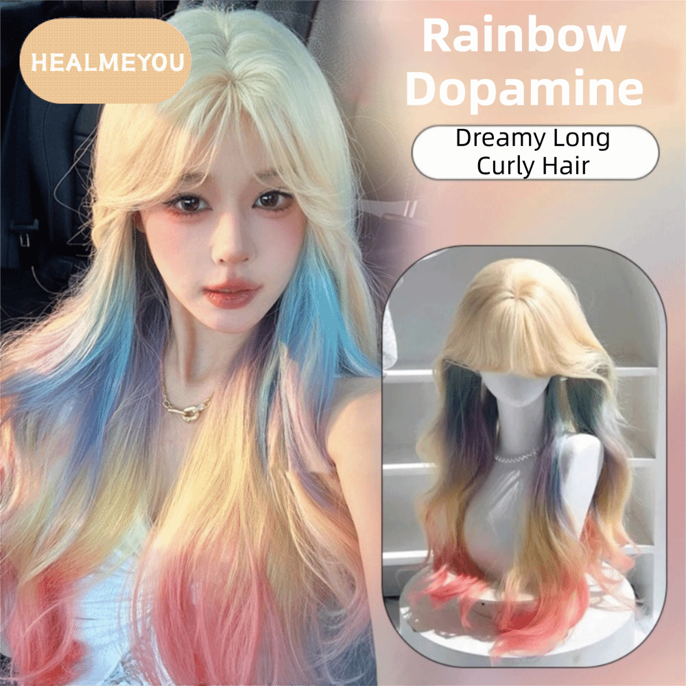 HEALMEYOU สง่างาม วิกผมยาวหยิกเป็นลอน ตอนกลาง ทันสมัย วิกผมโลลิต้าคอสเพลย์ วิกผมปลอม ฟูฟ่อง วิกผมสังเคราะห์ไล่สีรุ้ง สำหรับผู้หญิง ราคา 821 บาท*ส่งฟรี