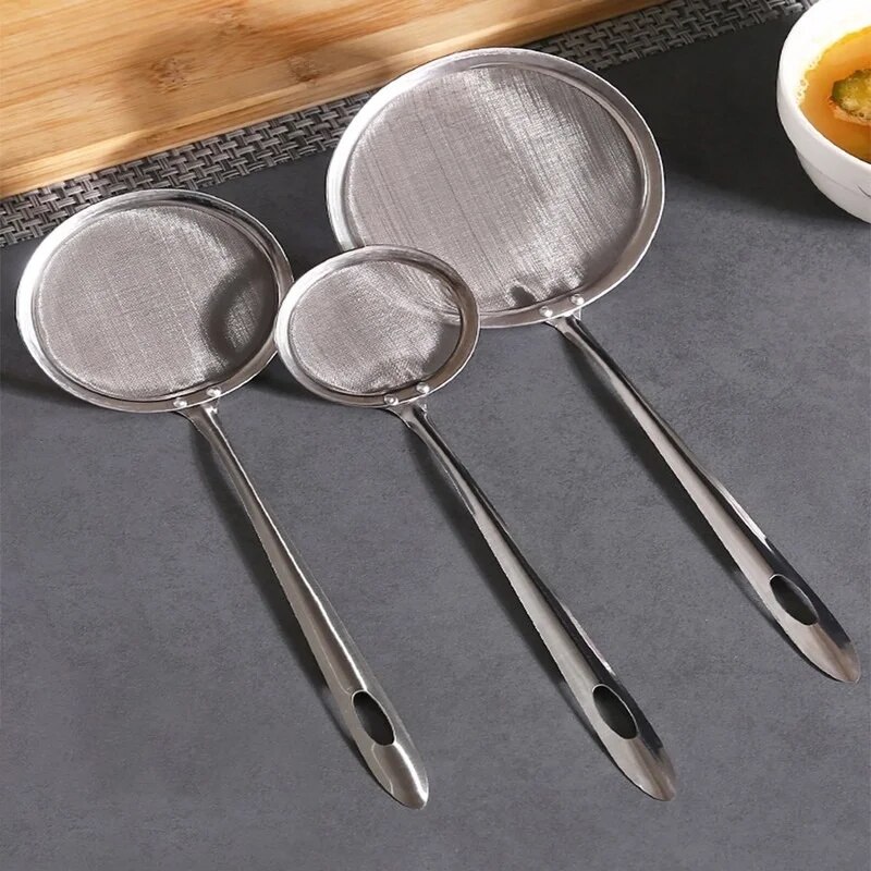 Multi-Functional Filter Spoon Kitchen Stainless Steel Colander Fine Mesh Wire Oil Skimmer Strainer Fried Food Net Kitchen Tools