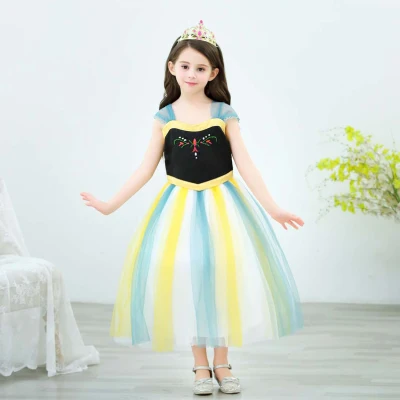 SG seller Frozen Anna Party Dress Costume Kids Children party costume short sleeved long dress cotton material
