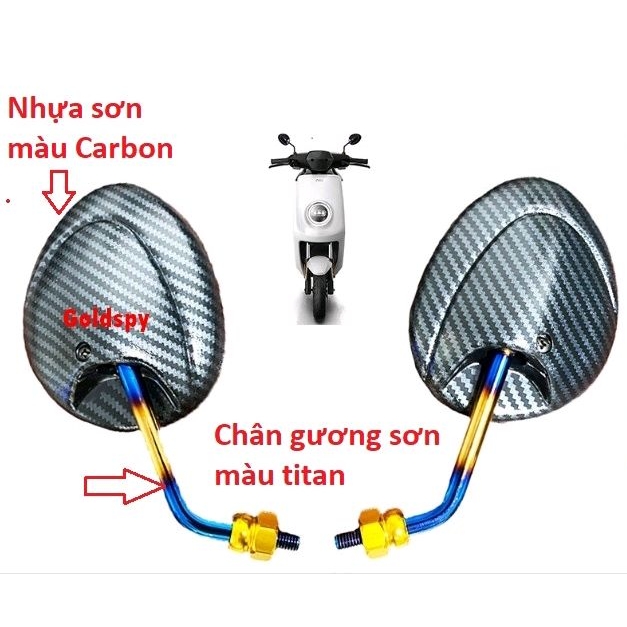 Gương tai mèo carbon chân titan , gương chân ngắn tai thỏ xe máy
