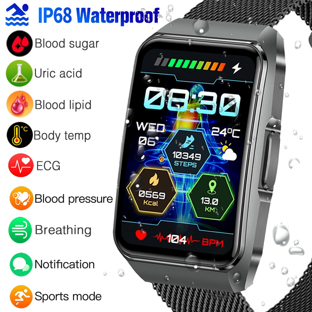 ET650 Smart Watch ECG Blood Lipid Uric Acid Blood Glucose Body Fat Monitoring Smartwatch For Men Women Bracelet Bluetooth Call Waterproof Sport Fitness Tracker Wrist Watches For Android And IOS ราคา 1,430 บาท*ส่งฟรี