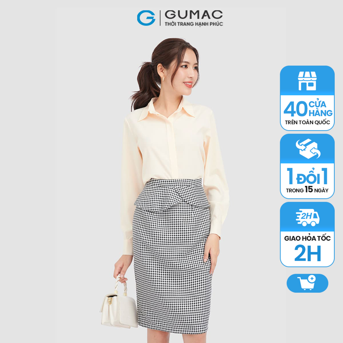 Chân váy caro gumac, chân váy caro peplum viền bèo vc09076