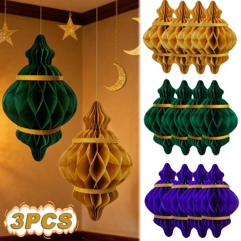3 cái EID mubarak giấy đồ trang trí 3D tổ ong hồi giáo dụng cụ tiệc EID Quà Tặng ramadan trang trí máy tính để bàn sắp xếp 2026