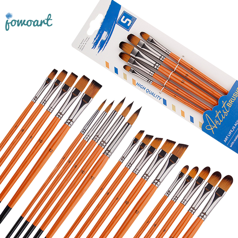 Jowoart 5 Pcs Round Head Watercolor Brush Dual Color Nylon Hair Brush Set