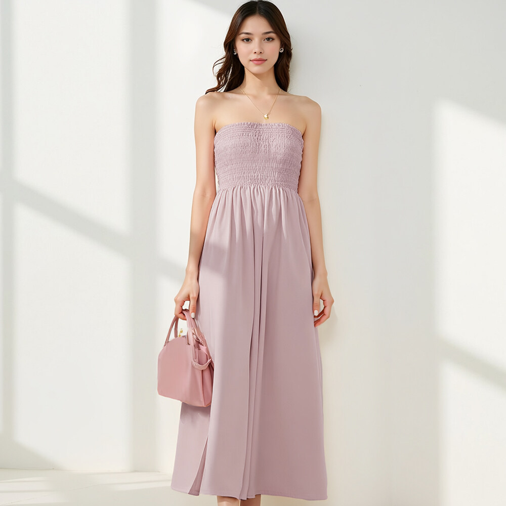 Closet Crush ชุดเดรสสำหรับผู้หญิงฤดูร้อนภาษาฝรั่งเศสคำธรรมดา Smocking แขนกุดปิดไหล่ A-Line Maxi ห้องพักช่วงวันหยุด B250225 ราคา 473 บาท*ส่งฟรี