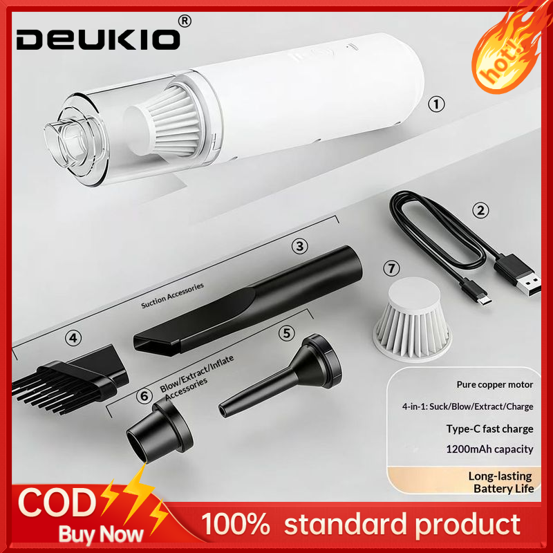 DEUKIO Portable Dual-Function Vacuum Cleaner with Strong Suction and Long Battery Life for Car and Home Use ราคา 146 บาท*ส่งฟรี