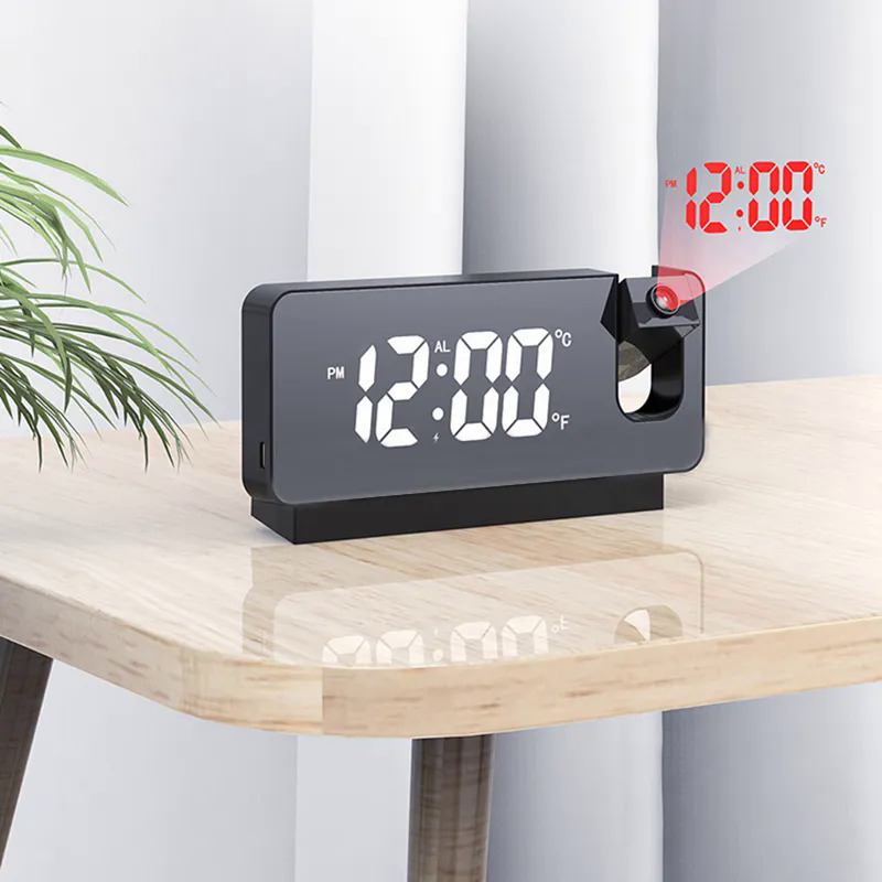 Chiếu Đồng hồ báo thức cho phòng ngủ LED đồng hồ kỹ thuật số chiếu trên Trần Tường có thể sạc lại thời gian hiển thị nhiệt độ báo lại