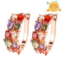 1 Pair Women Trendy Earrings Colorful Cubic Zirconia Comfortable to Wear Accessory Fashion Hoop Earrings for Party